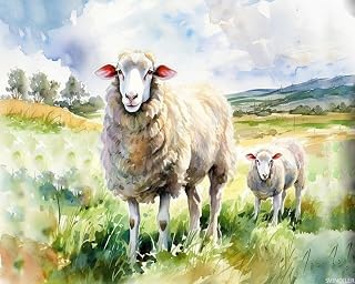 SVINOILER DIY Paint by Numbers for Adults Beginner, Sheep Paint by Numbers Kit Goat Farm Animal Painting by Numbers for Adults, 16" x 20" Drawing Paintwork with Paintbrushes
