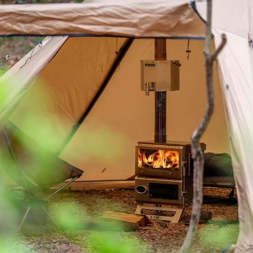 Miniatura 8 de POMOLY Estufa de tienda de campaña Horno de leña, estufa de leña de acero inoxidable para senderismo, cocina, calefacción (con horno)