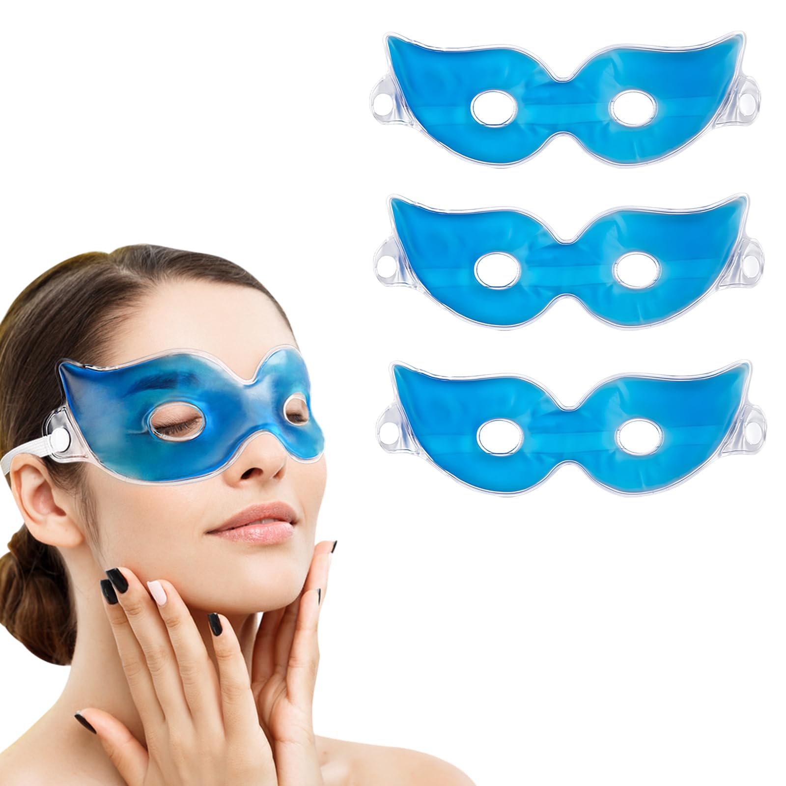 3 Piezas Máscara de Gel para Ojos, Máscara de Ojos Refrescante Reutilizable, Antifaz de Gel de Calor y Frío para Migrañas, Ojeras, Sequedad de Ojos y Dolor de Cabeza