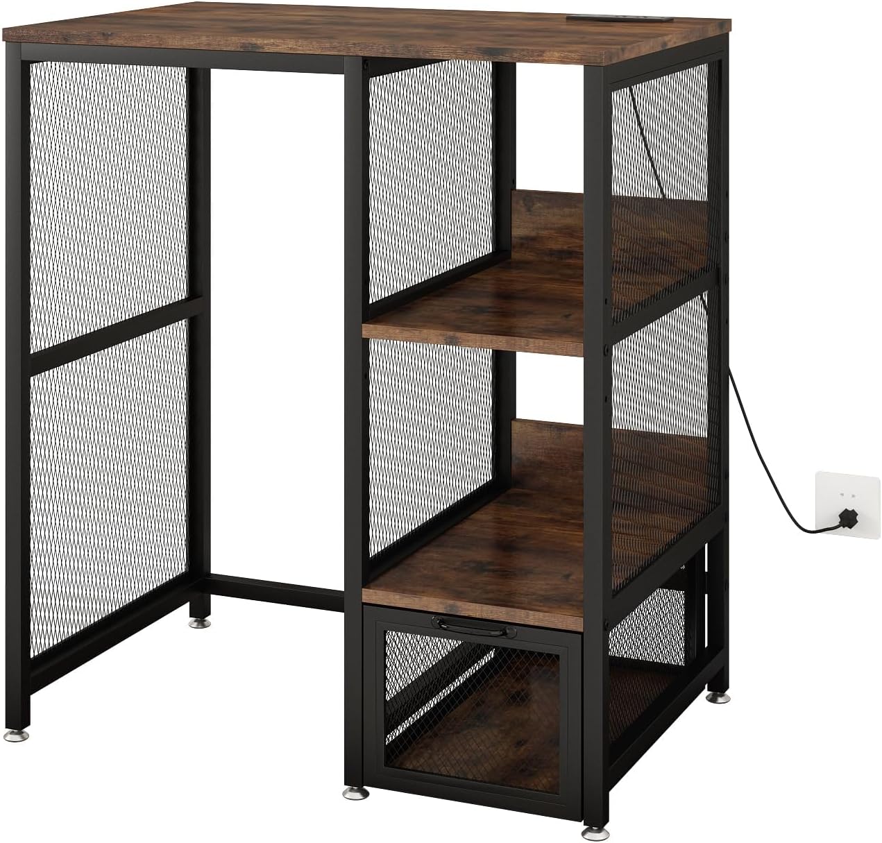 METYERRY Mini Fridge Cabinet with Power Outlet and Mesh Drawer,Rustic Brown