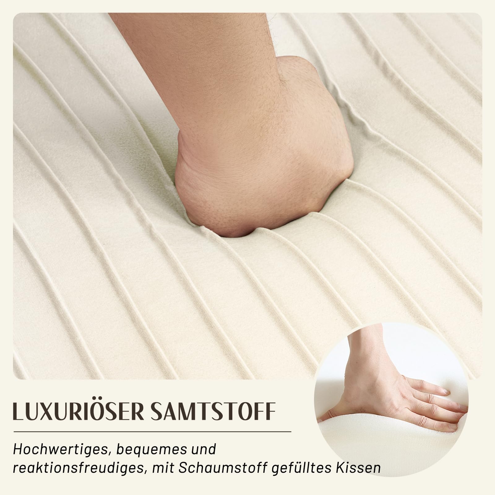 Hellove Schminktisch Stuhl aus Samt, Schminkstuhl Modern Polsterstuhl mit Metallbeinen, Relaxsessel, Vanity Sessel, Elegant Loungesessel, Armlehnstuhl für Schlafzimmer & Wohnzimmer, Beige