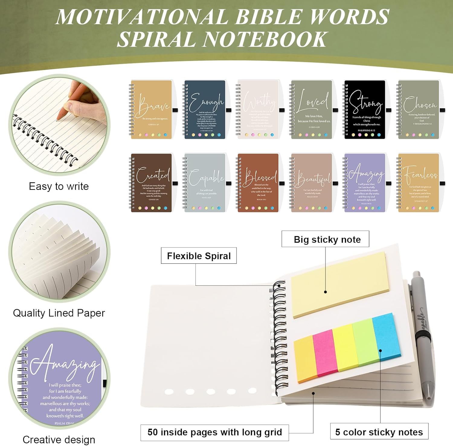 Kosiz 12 Sets/24 Pcs Christian Gifts Bulk Inspirational Prayer Journal Christian Scripture Notebook with Bible Pen Religious Valentines Church Gift for Women Men Bible Study (Classic,Dark Morandi) - Image 2