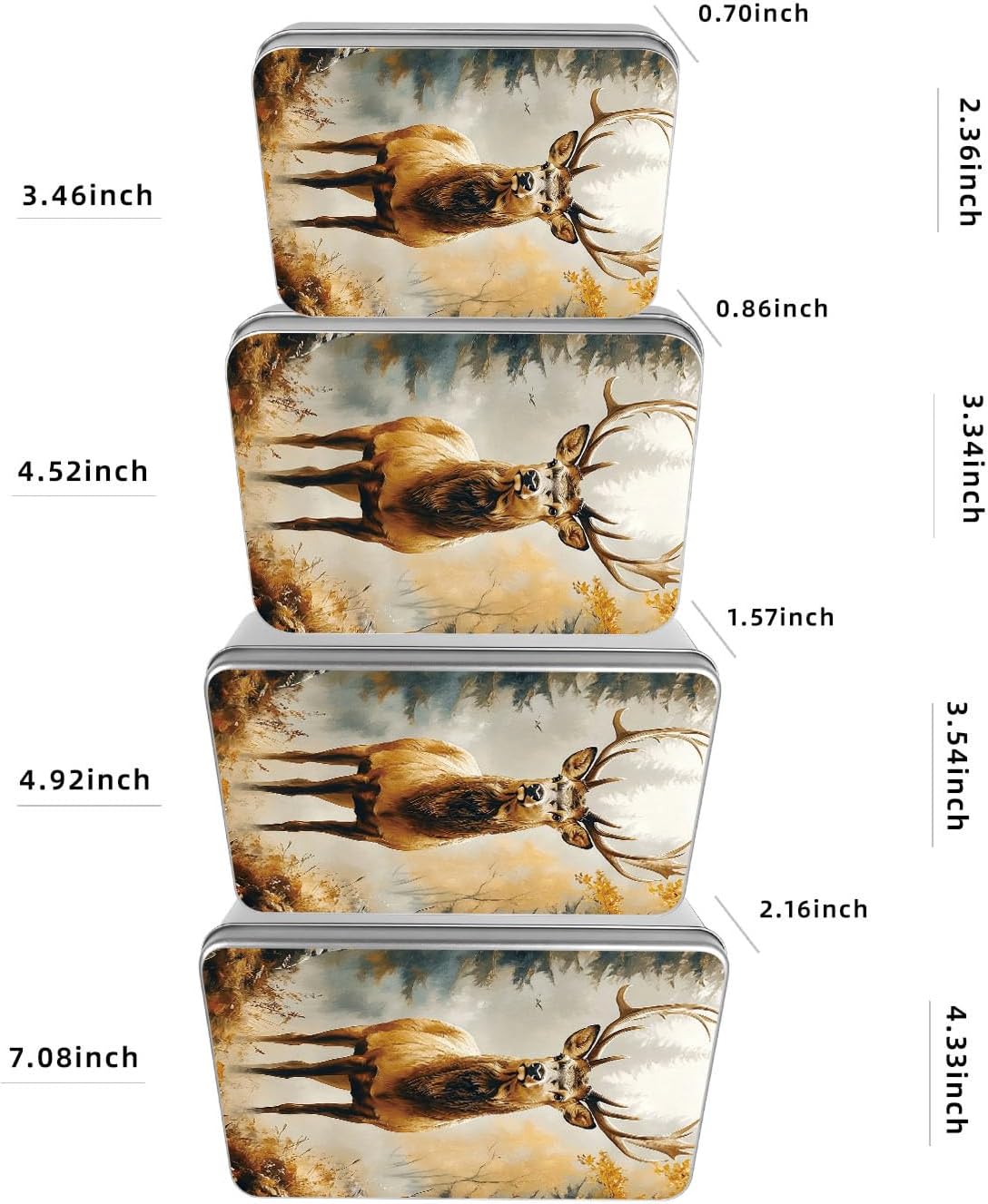 Stainless Steel Rectangular Metal Tin Box with Removable Lid, Autumn Forest Deer, 4.92x 3.54 x 1.57 Inches Durable Metal Container for Home Office Small Item Storage & DIY Craft image 2