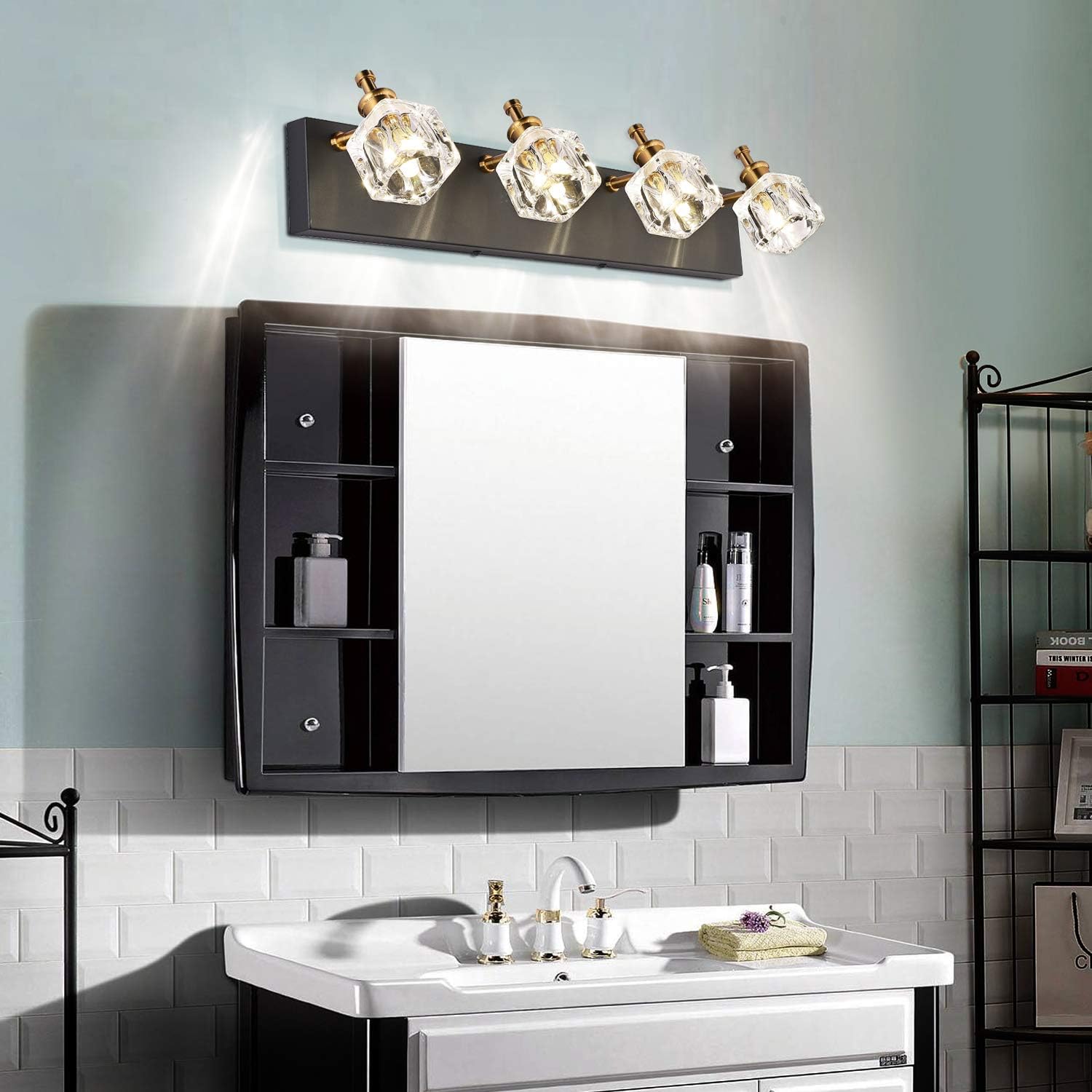 New Deal PRESDE Modern Black Bathroom Vanity Light Fixtures Over Mirror LED 4 Lights Crystal Bath Wall Lighting(Exclude Bulb) 70% Off Everything PRESDE Modern Black Bathroom Vanity Light Fixtures Over Mirror LED 4 Lights Crystal Bath Wall Lighting(Exclude Bulb)