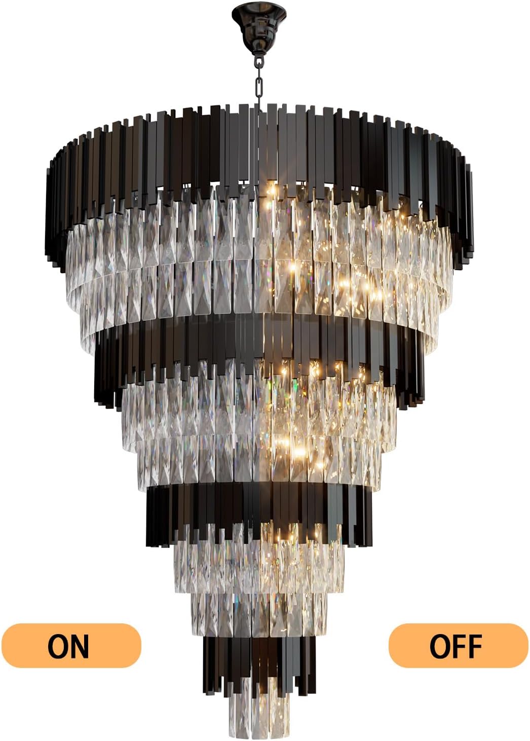 11-Tier K9 Crystal Chandelier, 32" Modern Black Adjustable Height Pendant Light, Luxury Round Chandeliers for High Ceiling, Foyer, Staircase, Entryway, Two-Story Living Room