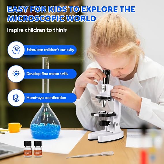 Kids Microscope High Magnification Portable Science Kit With Led Light,Beginner Microscope For Kids,Students Microbiological Observation Preschool Home Study Educational Toys