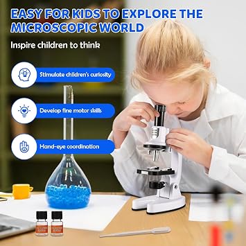 Kids Microscope High Magnification Portable Science Kit With Led Light,Beginner Microscope For Kids,Students Microbiological Observation Preschool Home Study Educational Toys