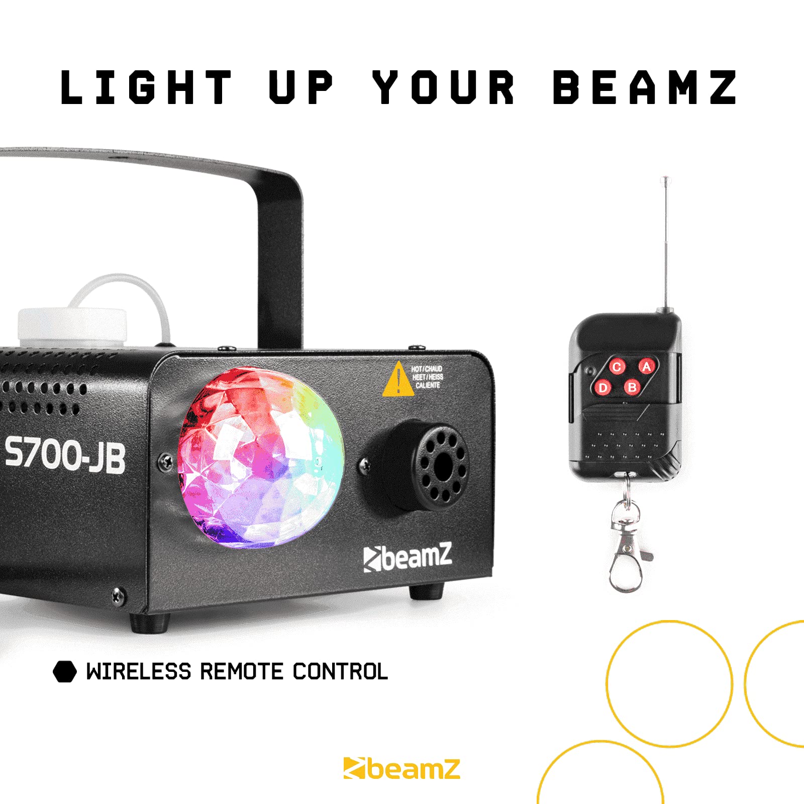 BeamZ Nebelmaschine mit LED Discokugel & Fernbedienung, 700W Fog Machine mit RGB Jelly Ball, Lichteffekte für Party, Mini Nebelmaschine Halloween, Rauchmaschine klein