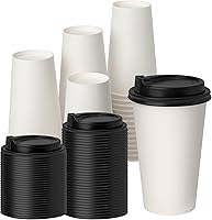 Vista 11 de YEEHAW Tazas de café de 16 onzas con tapas, paquete de 100, tazas de papel desechables azules con tapas, taza para llevar con tapa