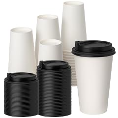 YEEHAW 100 Pack 16 oz Disposable Coffee Cups with Lids Heat Leak-proof Paper Cups to Go Coffee Cups