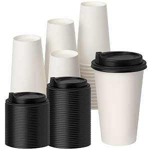YEEHAW 100 Pack 16 oz Disposable Coffee Cups with Lids Heat Leak-proof Paper Cups to Go Coffee Cups