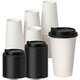 YEEHAW 100 Pack 16 oz Disposable Coffee Cups with Lids, Heat & Leak-proof Paper Cups, to Go Coffee Cups for Hot & Cold Beverage