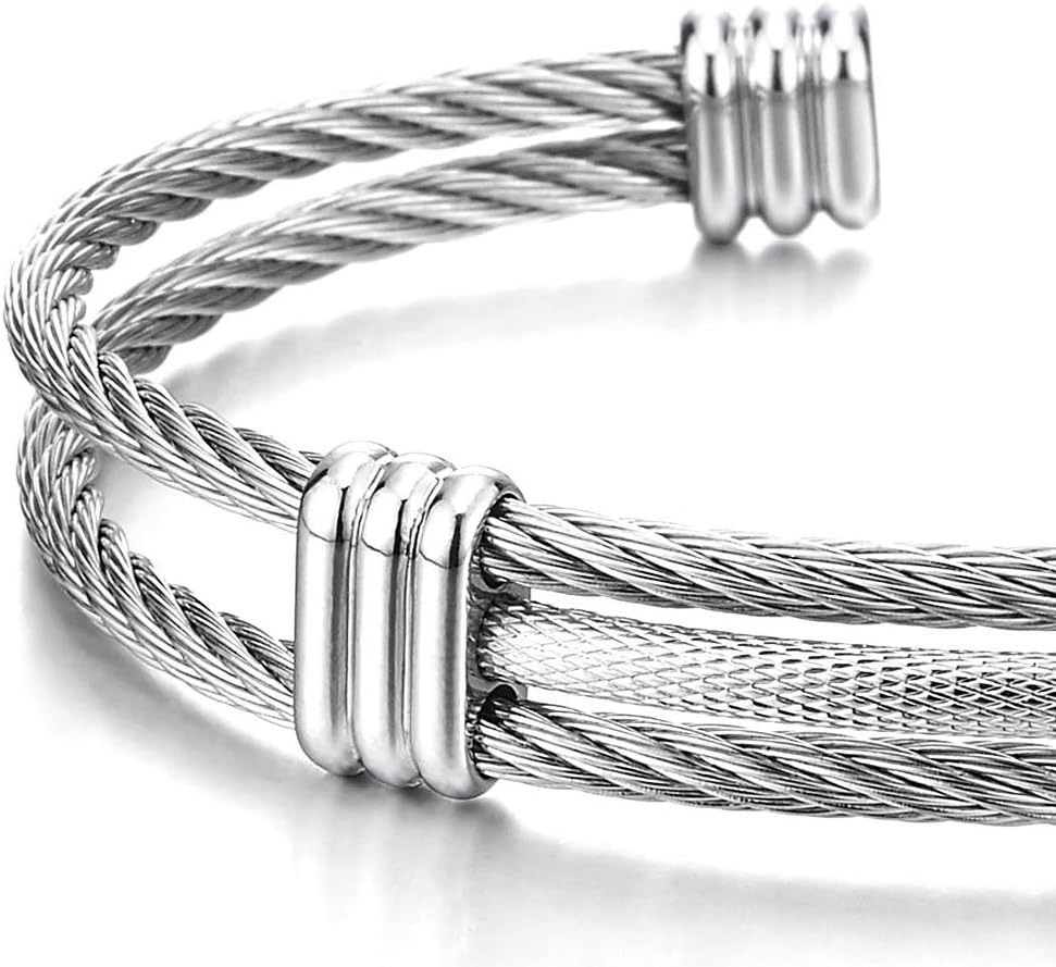 COOLSTEELANDBEYOND Men Women Stainless Steel Twisted Cable Adjustable Cuff Bangle Bracelet - Image 4