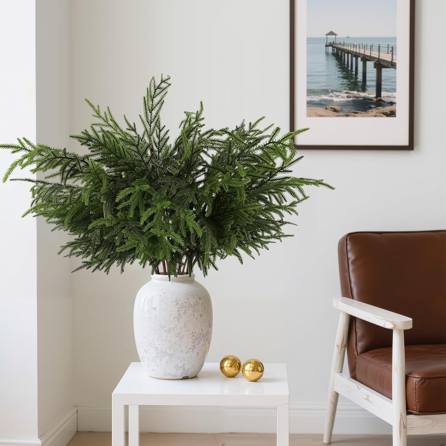 4 Pcs 36" Realistic Norfolk Pine Branches - Artificial Real Touch Christmas Pine Stems Picks Greenery Fake Cedar Pine Branch for Vase DIY Crafts Wreaths Garland Xmas Indoor Outdoor Home Decor - Image 7