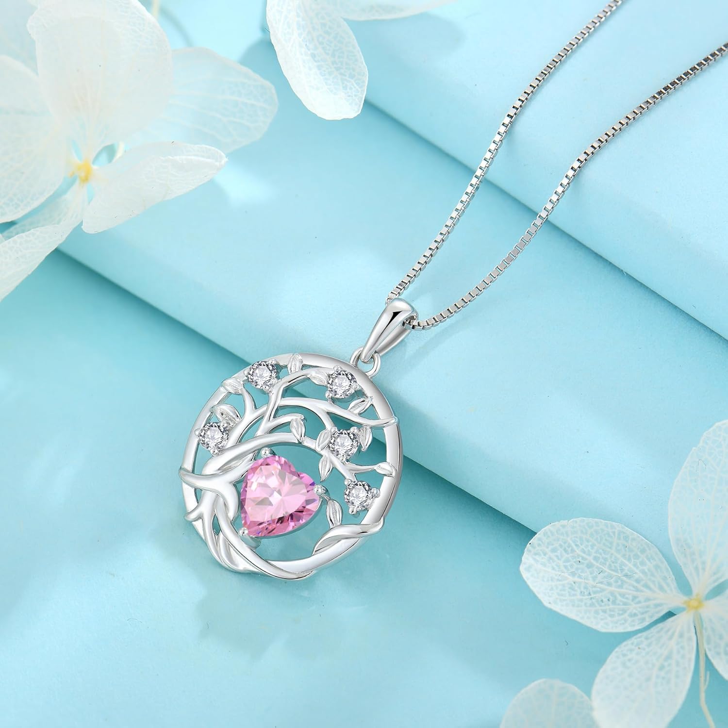 FJ Tree of Life Necklace 925 Sterling Silver Family Tree Pendant Necklace Birthstone Jewelry for Women - Image 4