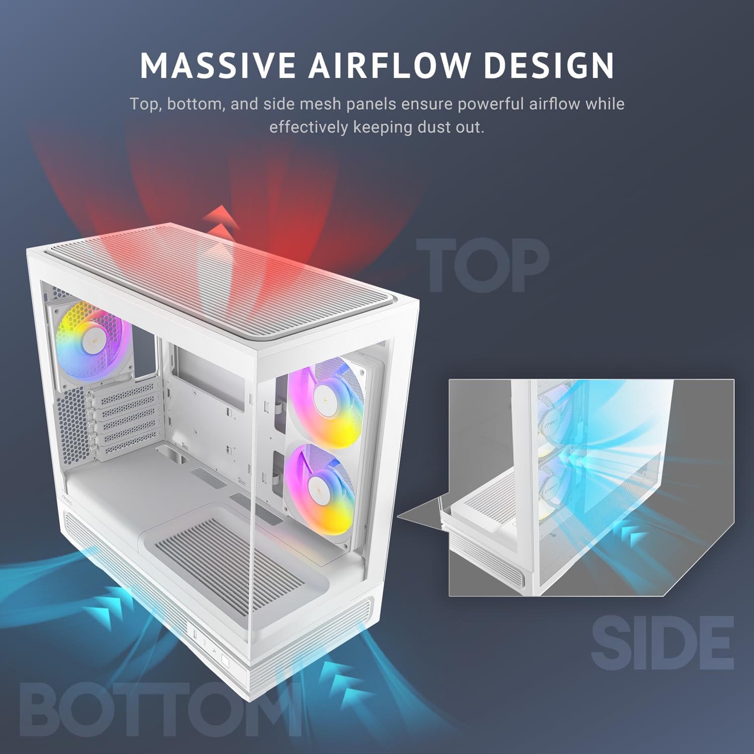 Antec C2M ARGB White, Compact MicroATX Case, Panoramic Tempered Glass, High Airflow, 3 PWM ARGB Fans Included, Support 360mm Radiator & 415mm GPU, Type-C 10Gbps, Tool-Free Design