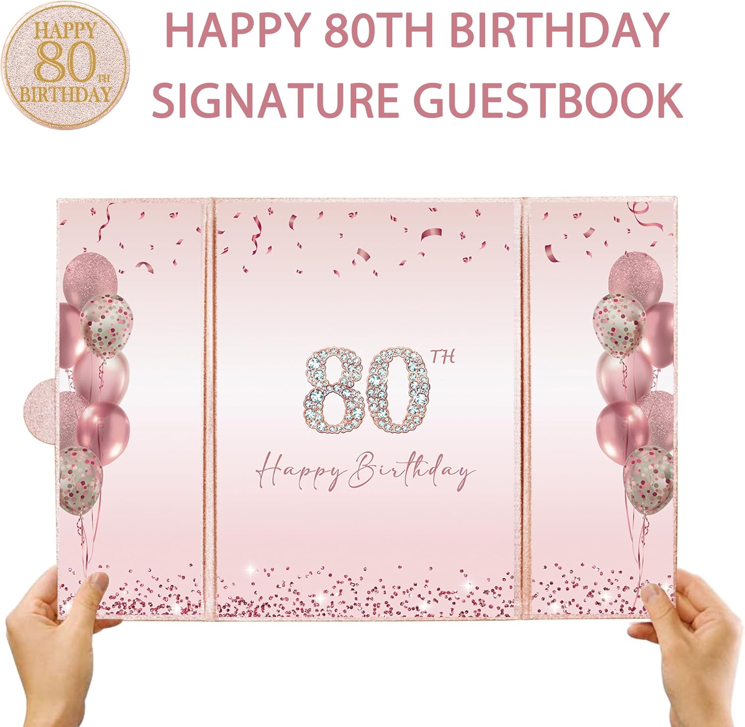 DARUNAXY Rose Gold 80th Birthday Party Decorations, Happy 80th Birthday Alternative Signature Guest Book for Women Pink Cheers to 80 Years Old Gifts 80 Birthday Signing Card Board Party Supplies - Image 2