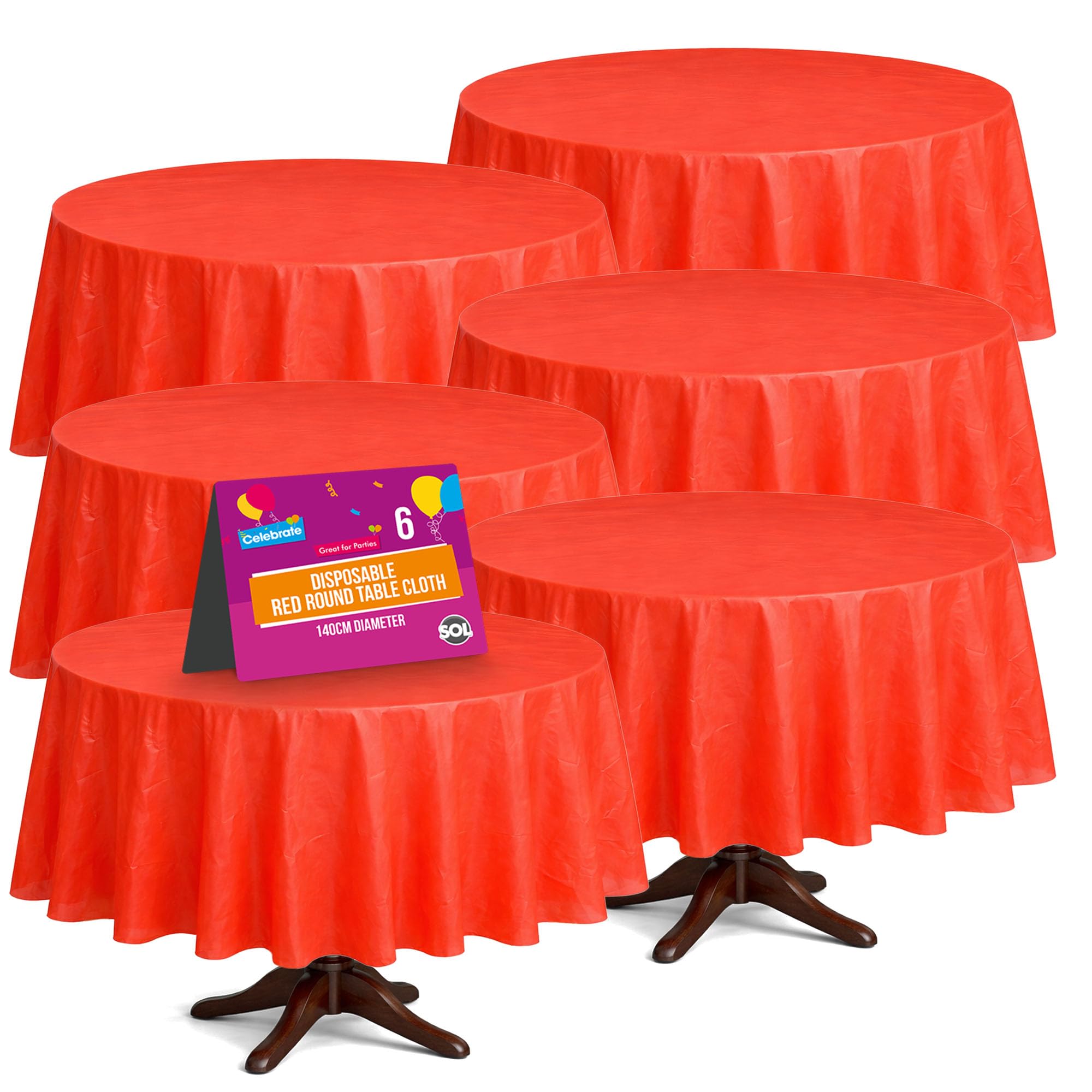 Sol Red 6Pk Round Table Cloth Disposable 140Cm Party Tablecloths For Circular Table Cloth Cover - Durable Spill Protection - Perfect For Weddings, Buffets, Catering, Restaurants & Special Events