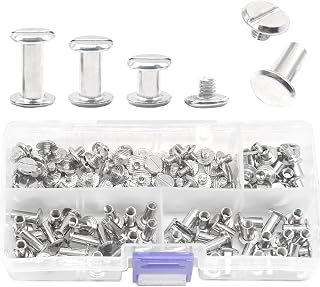 Hocansen 150 Pcs/75 Set Chicago Screws M5x6/10/12mm Flat Head Screw Rivets Silvery Binding Screw Metal Studs Rivet for Leather Craft,Book Binding (M5*6,10,12)