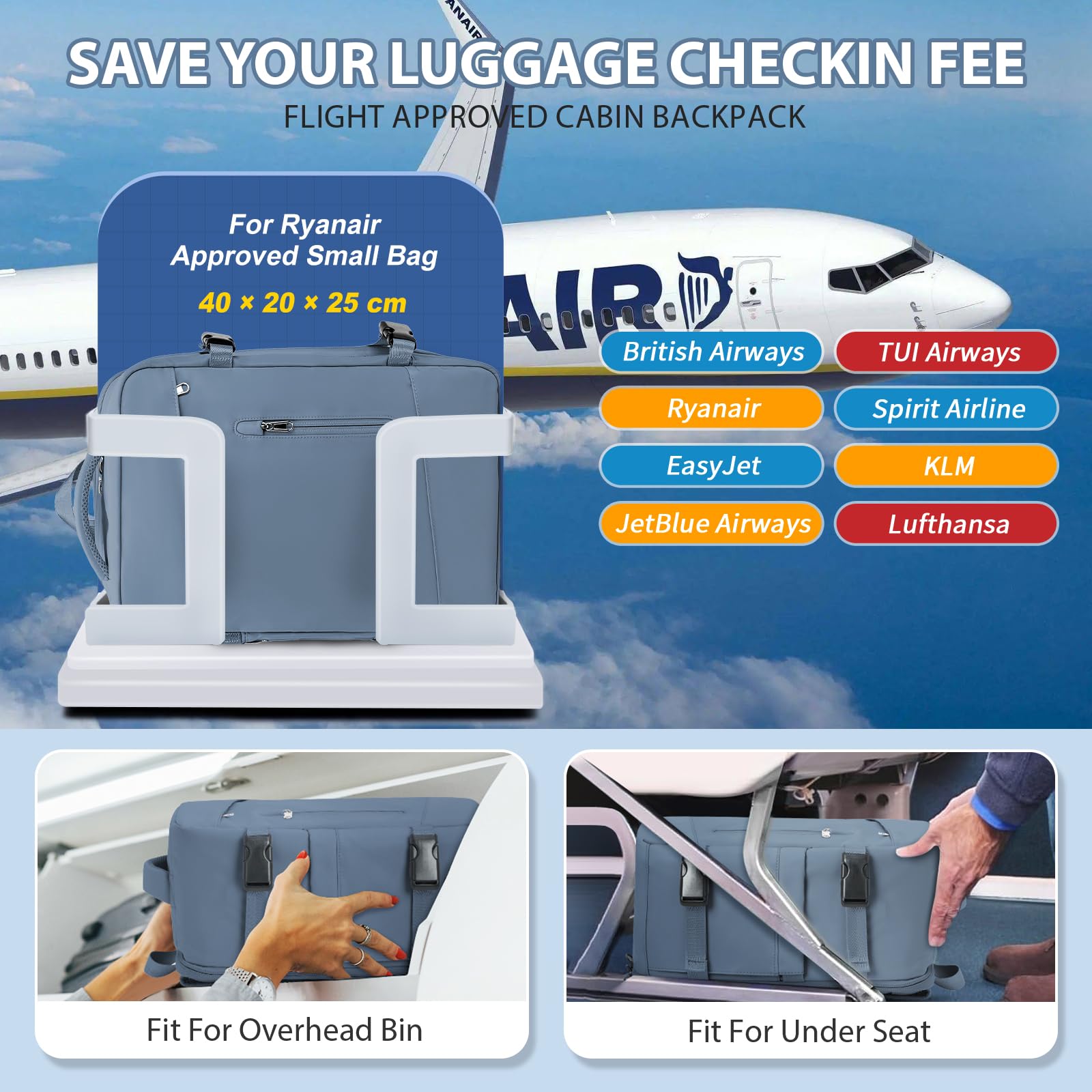SZLX Borse da Cabina per Easyjet 45x36x20 Zaino da Viaggio aereo Bagaglio a Mano Zaino Ryanair 40x20x25 con porta USB zaino Borsa da Viaggio Impermeabile donna zaino per Computer Casual Daypack
