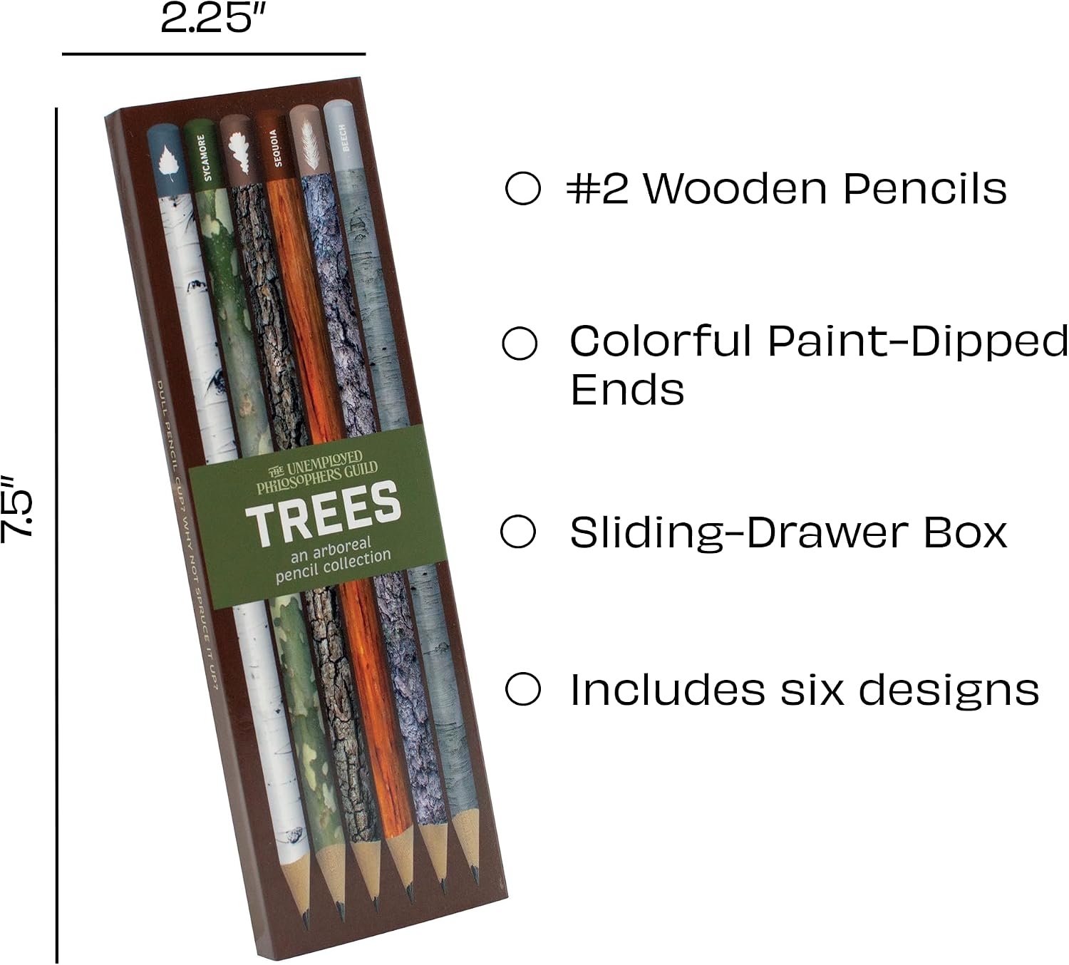 The Unemployed Philosophers Guild Trees Pencil Set - Box Wooden Paint-Dipped Unsharpened #2 Lead Pencils, Set of 6 Unique Designs image 4