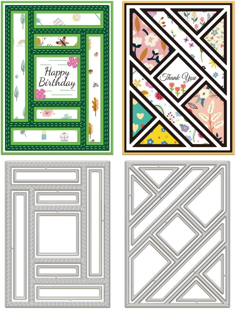 GLOBLELAND Frame Background Cutting Dies for Card Making Splicing Rectangular Background Board Die Cuts Carbon Steel Embossing Stencils Template for St. Parik's Day Easter DIY Scrapbooking Craft Decor