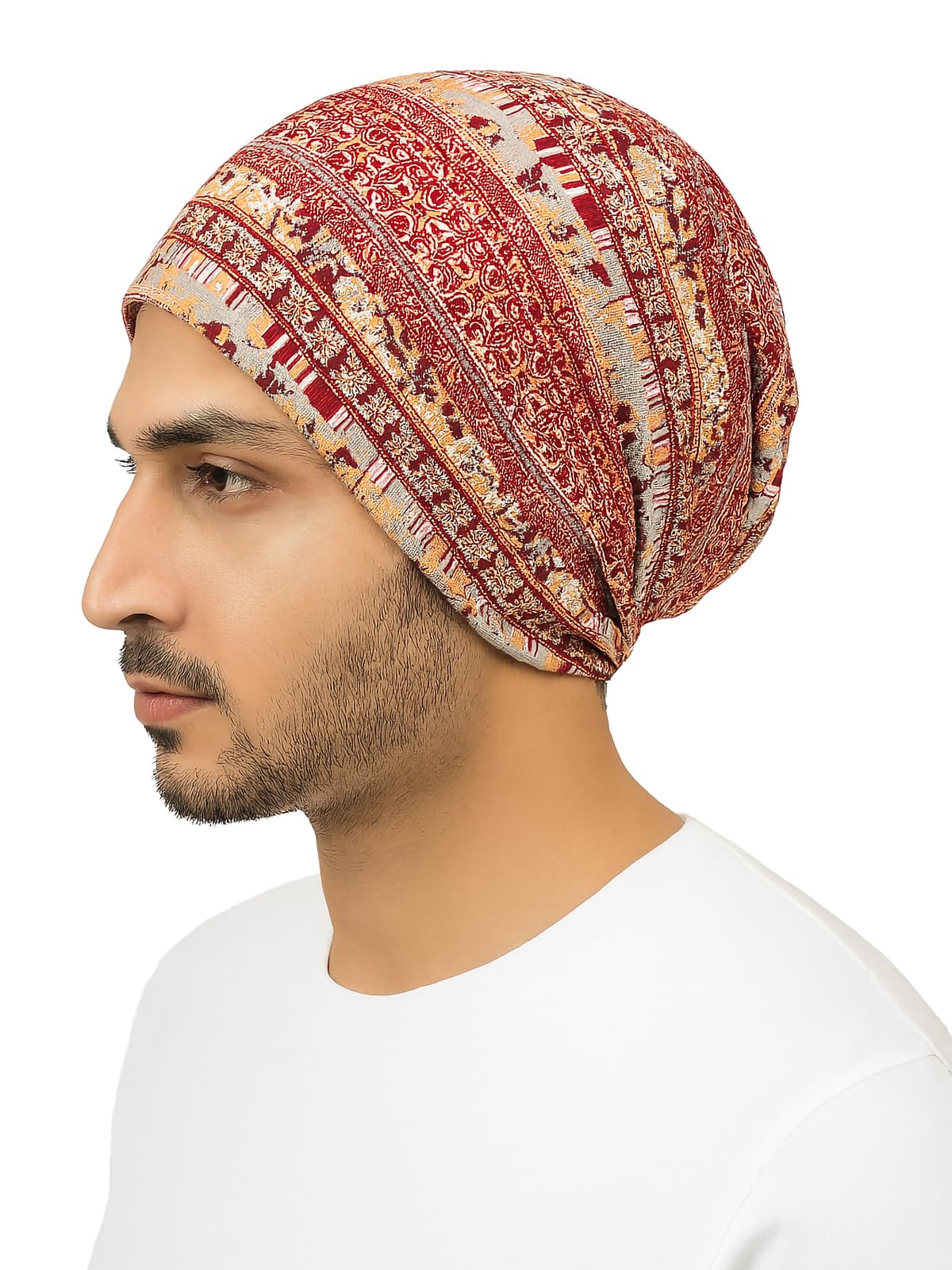 youstylo - you are priority Youstylo Unisex Printed Cotton Beanie Cap | Soft Stretchable Slouchy Skull Cap for Men & Women | Lightweight Breathable Headwrap for All Seasons (Multi-Red)-picture-11