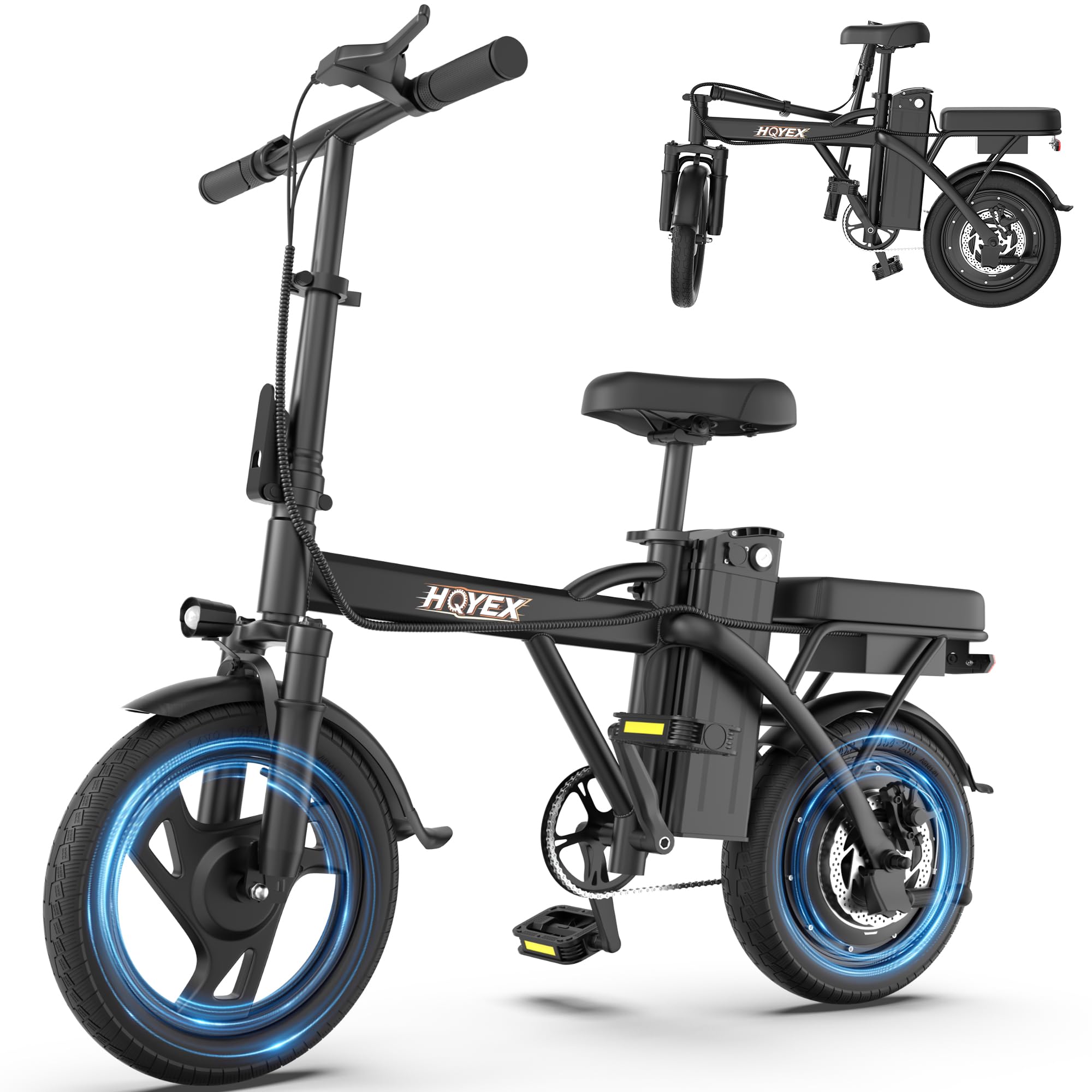 HQYEX Electric Bike for Adults 14" Mini Foldable Ebike 48V 432Wh Battery
