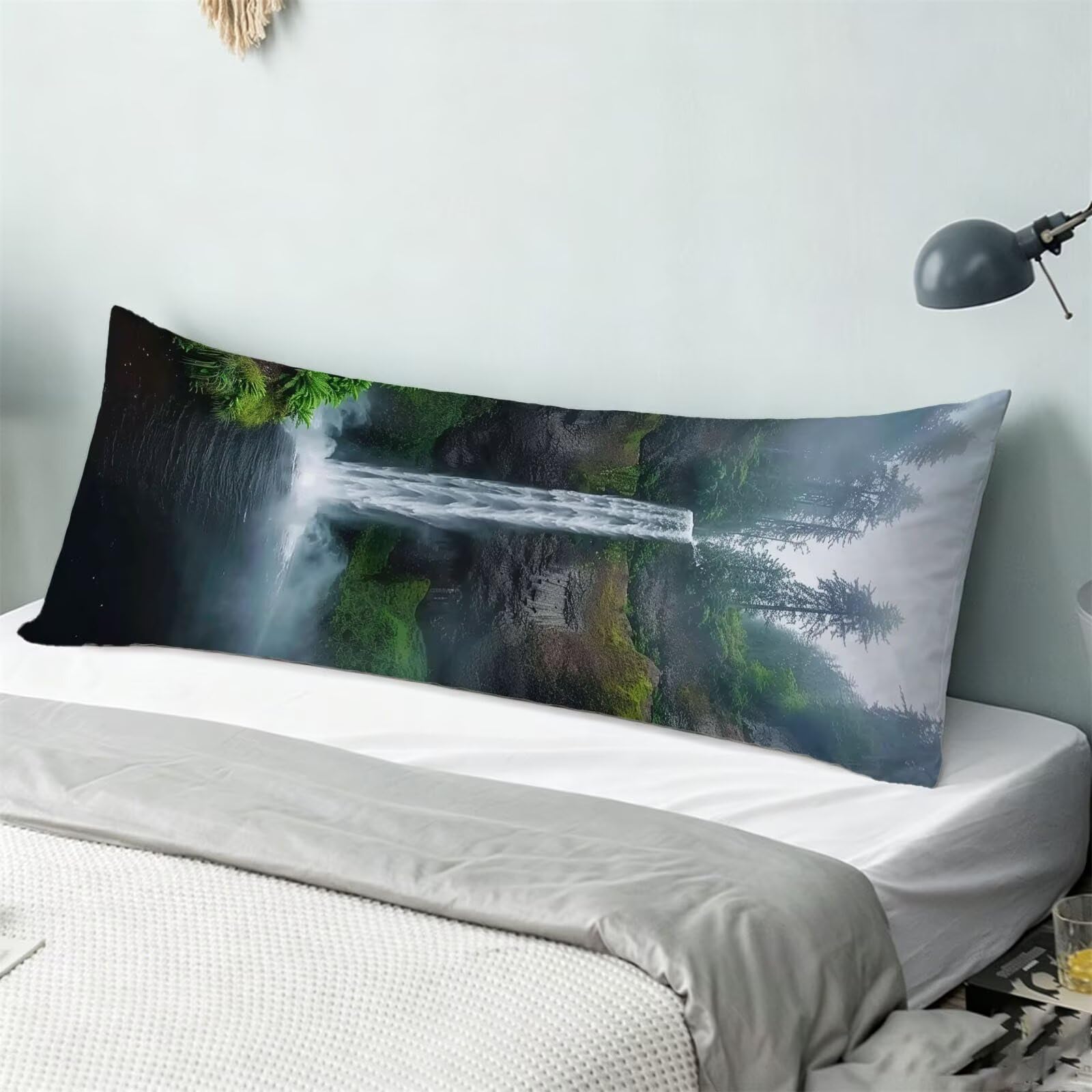 Funda de Almohada 60 x 180 cm Caer Protector Almohada 180 cm con Cremallera Invisible, Lino Durable y Transpirable Pillow Case Largas Bosque Impresión a Doble Cara para Cama, Sofá y Dormitorio dg-540