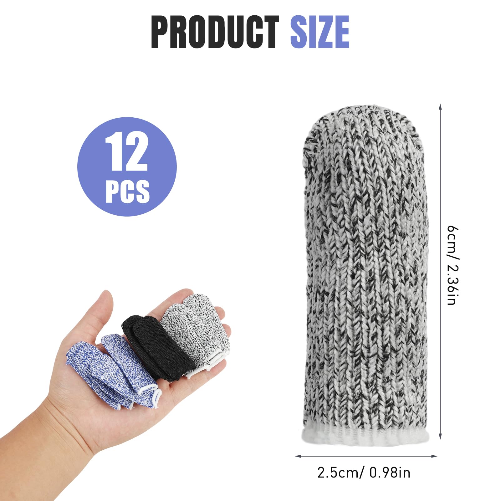 12 Pièces Doigtiers Réutilisables en Silicone, Protecteurs de Doigts Antidérapants et Respirants, Protection Résistante aux Coupures pour Cuisine, Jardinage, Sculpture - Bleu, Noir, Gris