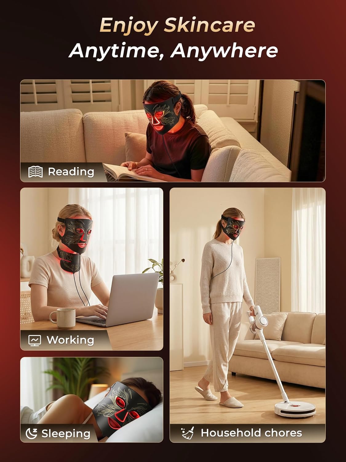 Red Light Therapy for Face, 850nm Near-Infrared Red Light Therapy Mask for Wrinkle Reduction & Acne, Rechargeable LED Light Therapy Mask with Controller & Timer, Portable LED Face Mask Light Therapy