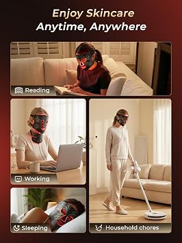7 Multi-Light Modes LED Face Mask, Flexible Skin-Safe Silicone Red Light Therapy Mask for Face & Neck Care, 432 High Density LEDs, 5 Dimmable Brightness Levels, 20 Mins Auto Shut-Off, Travel-Friendly