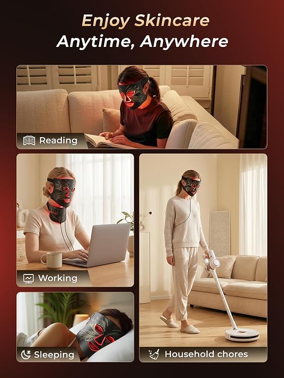 7 Multi-Light Modes LED Face Mask, Flexible Skin-Safe Silicone Red Light Therapy Mask for Face & Neck Care, 432 High Density LEDs, 5 Dimmable Brightness Levels, 20 Mins Auto Shut-Off, Travel-Friendly
