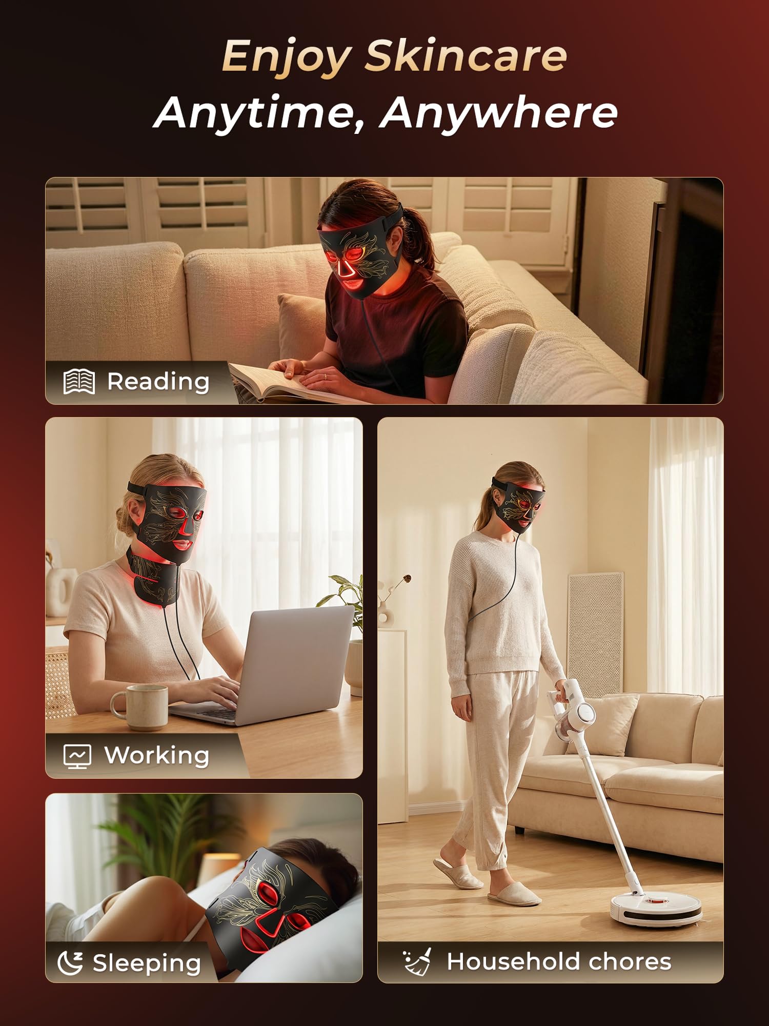 7-in-1 Red Light Therapy for Face & Neck, Skin-Friendly Silicone Red Light Therapy Mask with 324 LEDs, 5 Brightness Levels & 20 Mins Timer, Led Face Mask Light Therapy for Home & Travel