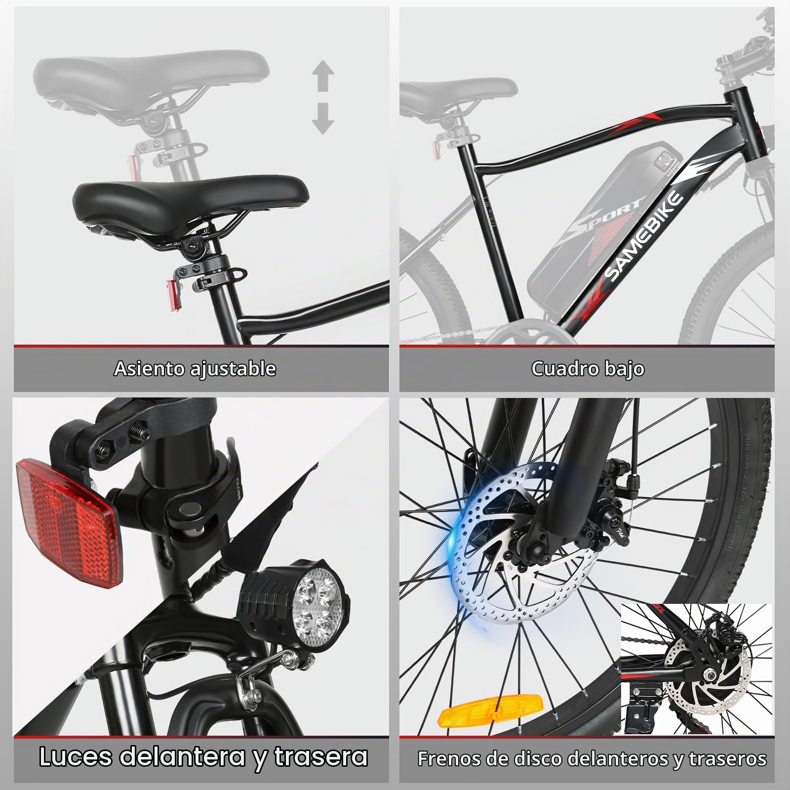 SAMEBIKE Bicicleta Eléctrica 24" eBike para Commuting con 250W Motor 36V y 13Ah batería extraíble Bicicleta eléctrica Adulto autonomía de 90km Velocidad máxima de 25 km/h E Bike para Viajeros Urbanos