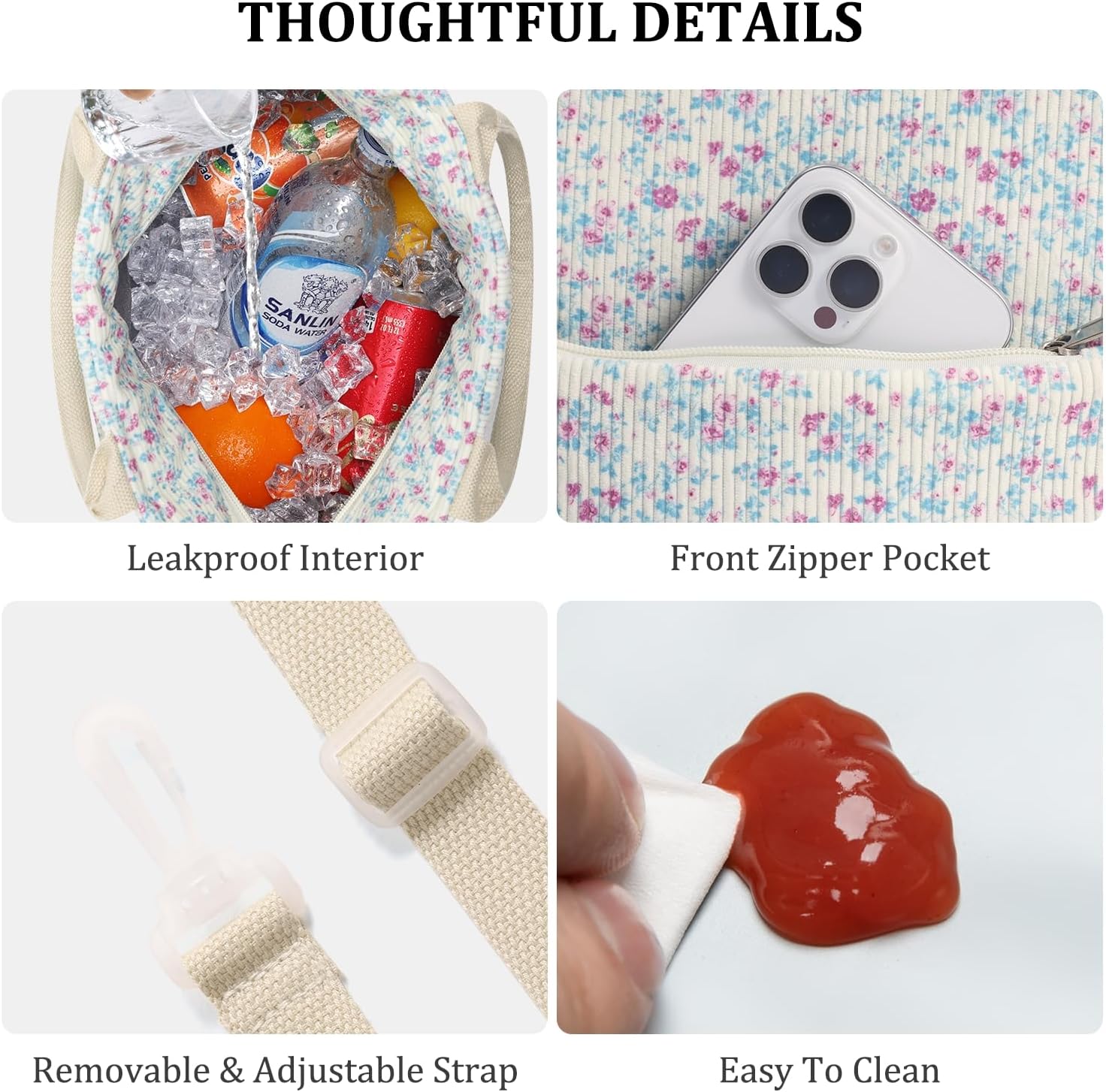 Lunch Bag for Women Adult Large Insulated Lunch Box Girl Cute Corduroy Lunch Tote Bags Reusable Leakproof Cooler Work Picnic - Image 5