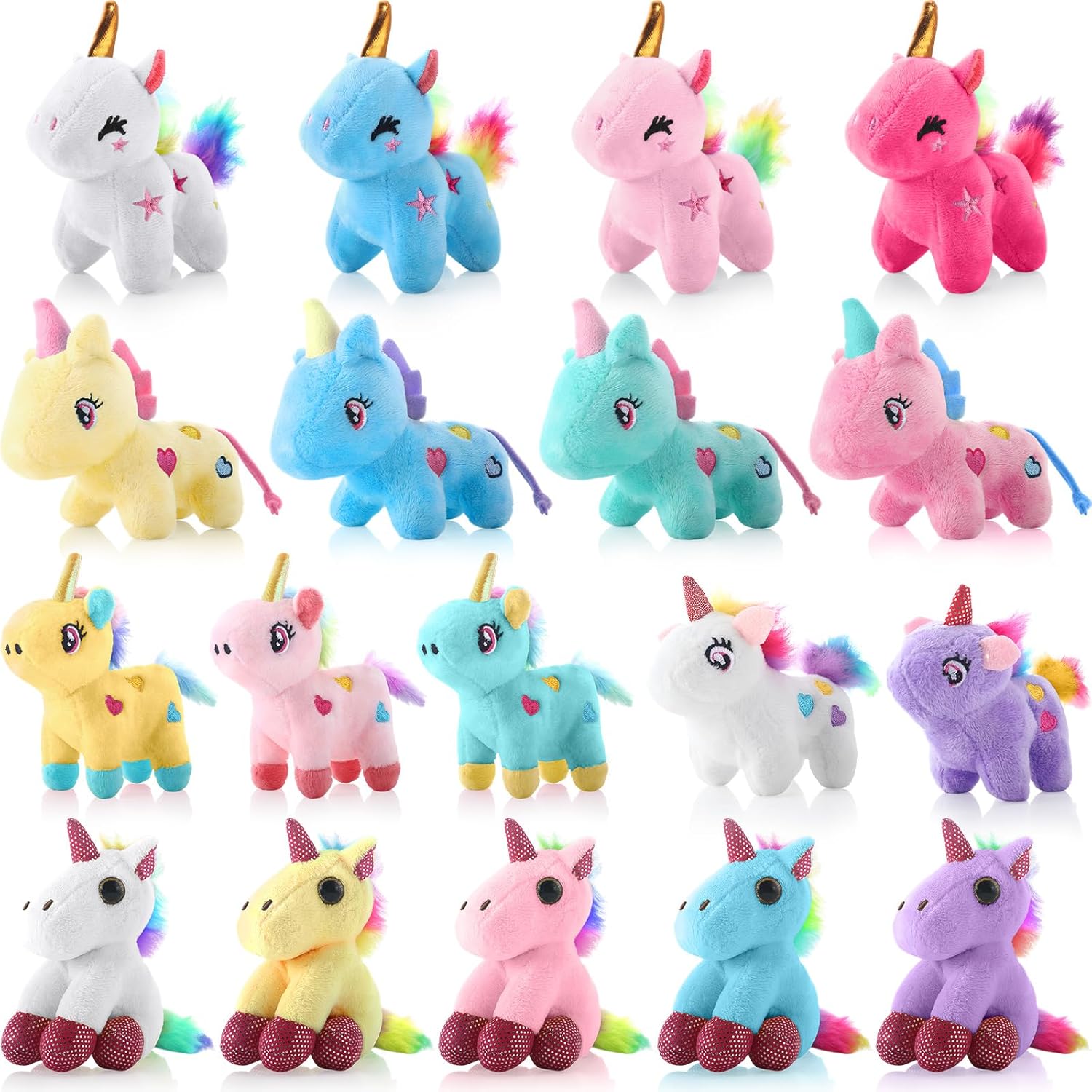 Huquary 18 Pcs Mini Unicorn Plush Stuffed Bulk Animal Keychain, Plush Dolls Aesthetic for Backpacks Valentine's Day Gift Birthday Party(Unicorn)
