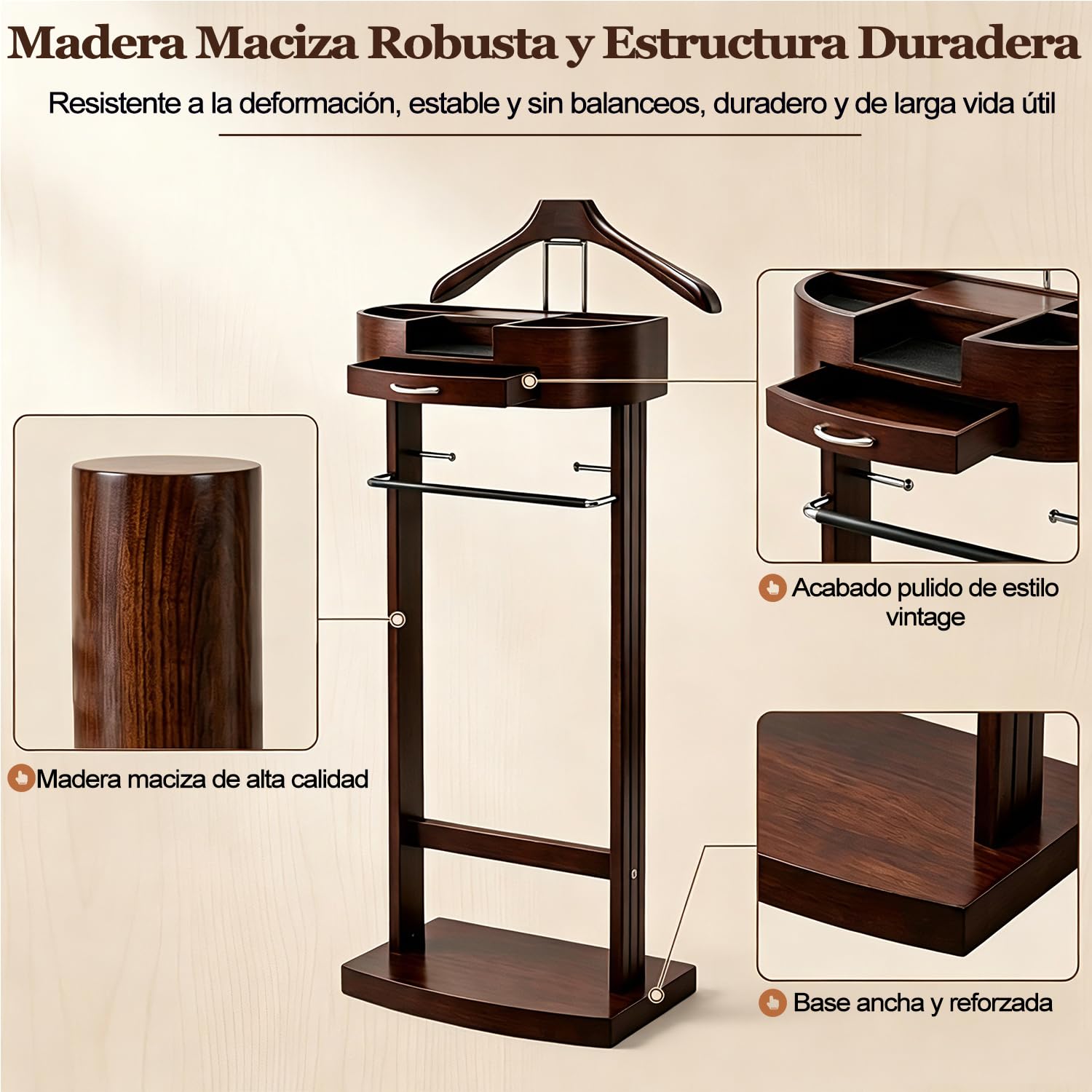 Galán de Noche Multifuncional de Madera Maciza de Lujo para Dormitorio