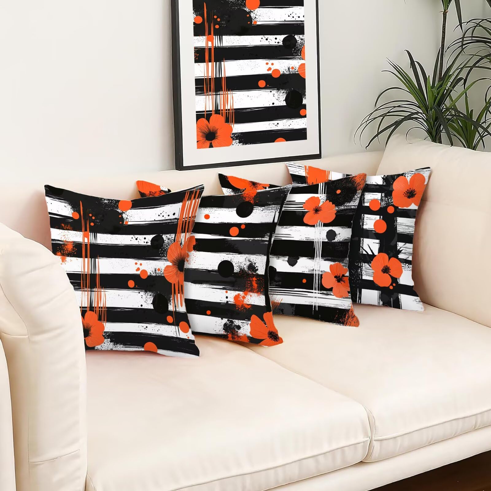 Kissenbezug 55x55 Schwarz Weiss 4er Set Samt Kissenbezüge Blume Zierkissenbezug Kissenhülle Dekorative Weiche Quadratische Dekokissenbezug Sofakissenbezug Couchkissen für Zimmer Deko Schlafzimmer P-56