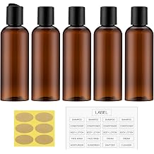 Travel Bottle, 3.4oz Plastic Shampoo Container 5PCS Empty Lotion Tsa Toiletries with Disc Top Flip Cap 100ml, Amber