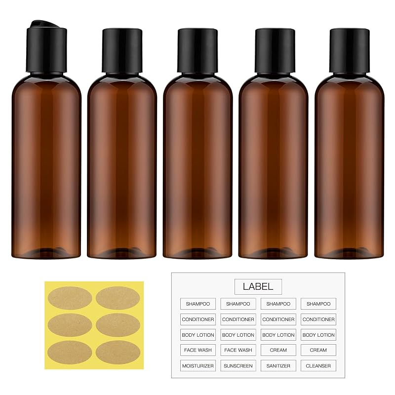 Frascos recarregáveis para viagem owlyee, 100 mL, âmbar, Pacote com 5