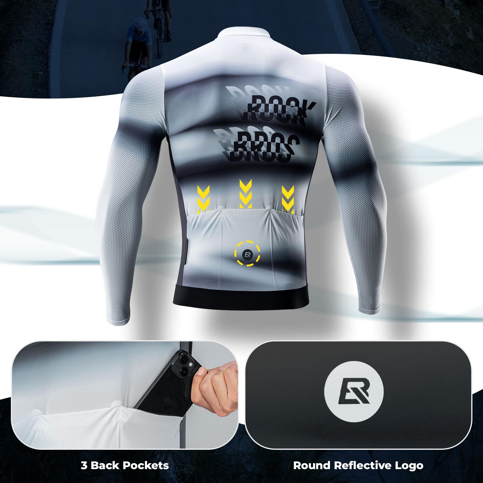ROCKBROS Herren Radtrikot Langarm Fahrradtrikot Fahrrad Trikot für Radsport Radfahren MTB Rennrad Fahrradbekleidung Atmungsaktiv Schnell Trocknend