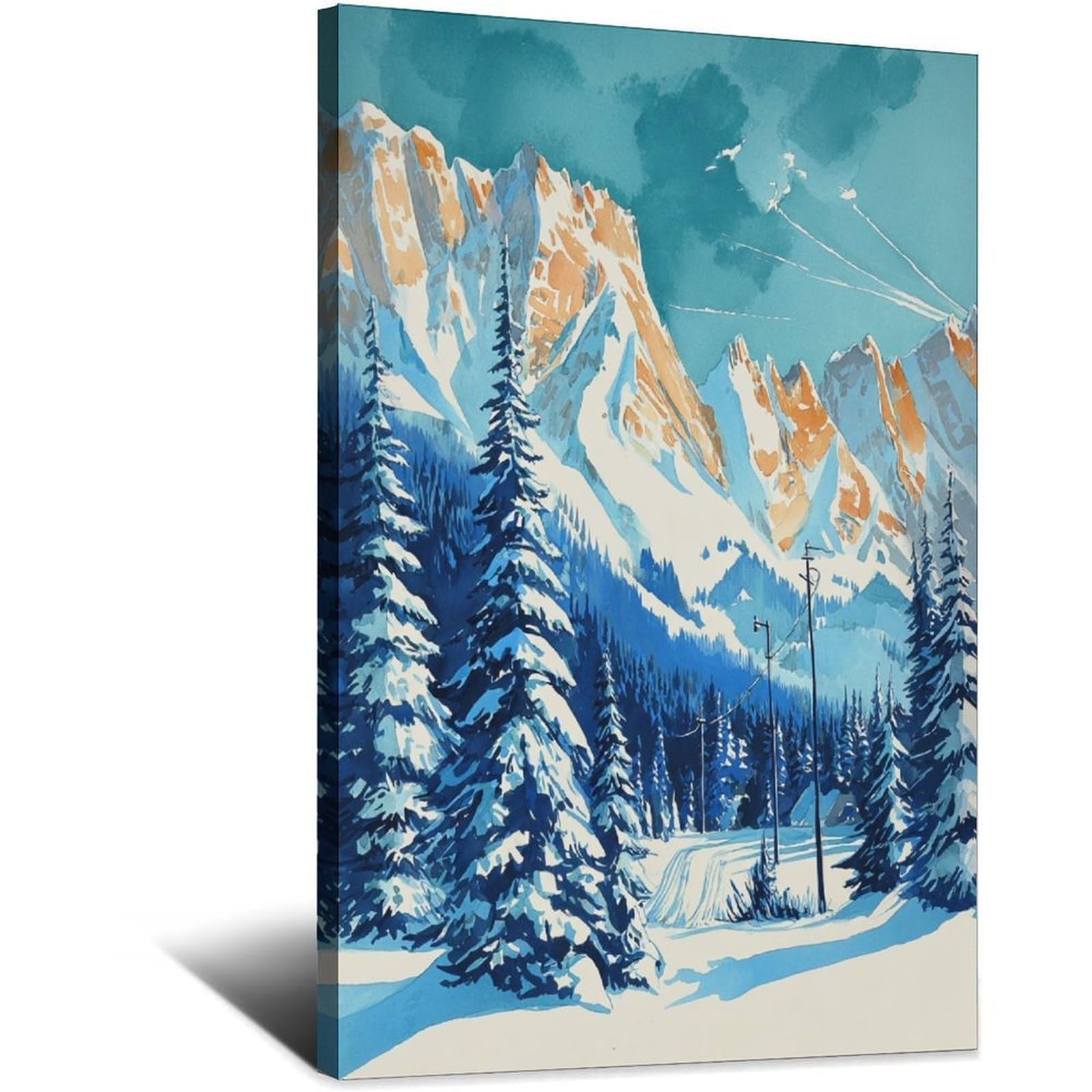 iPuzou Gstaad Switzerland Ski Poster 20x30inch(50x75cm) Vintage Watercolor Canvas Art