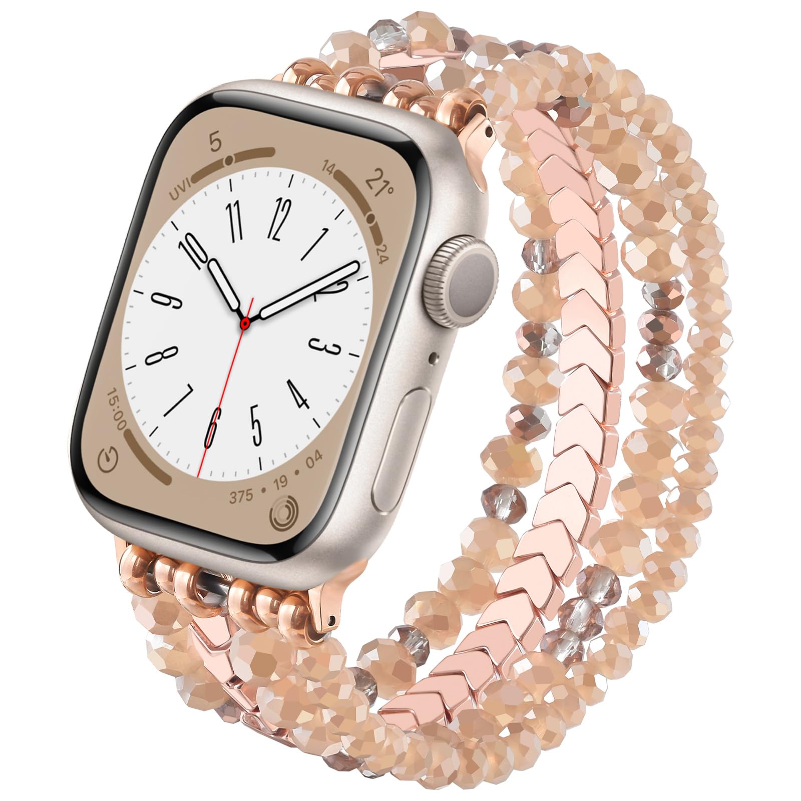 MOFREE Beaded Bracelet Apple Watch Band for Women 38mm 40mm 41mm 42mm, Elastic Stretch Women Strap Bands Compatible with iWatch Series 11/10/9/8/7/SE/6/5/4/3/2/1, Rose Gold for 5.3''-6.2'' Wrists — view 21