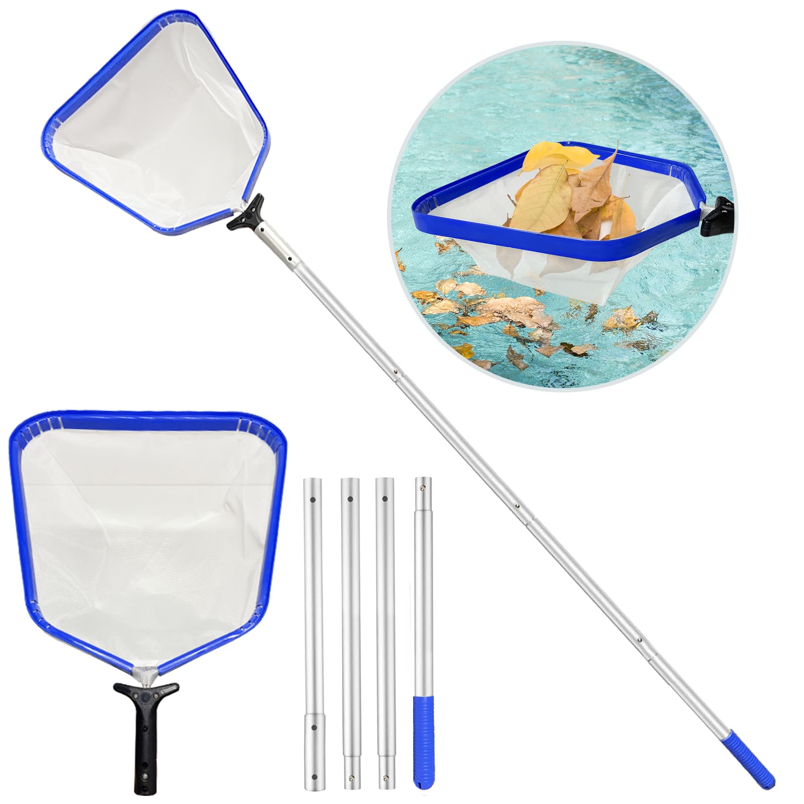 Retino per Pulizia Piscine,Professionale Retino Piscina,Retino per Piscina con Manico Telescopico,Retina Raccogli Foglie per Piscina Contelaio in Alluminio,Rete a Maglia Fine,Skimmer per Piscina