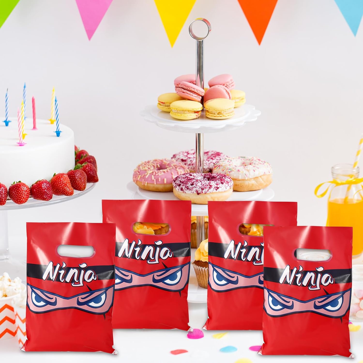 BOXOB 50pcs Ninja Gift Bags, Red Karate Candy Treat Goodie Bag Ninja Birthday Party Supplies Decorations Party Karate Favor Bags for Kids Boy Girl Birthday Decoration - Image 5