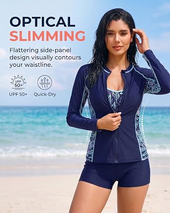 Women 3 Piece Rash Guard Long Sleeve Swimsuit with Sports Bra and Shorts