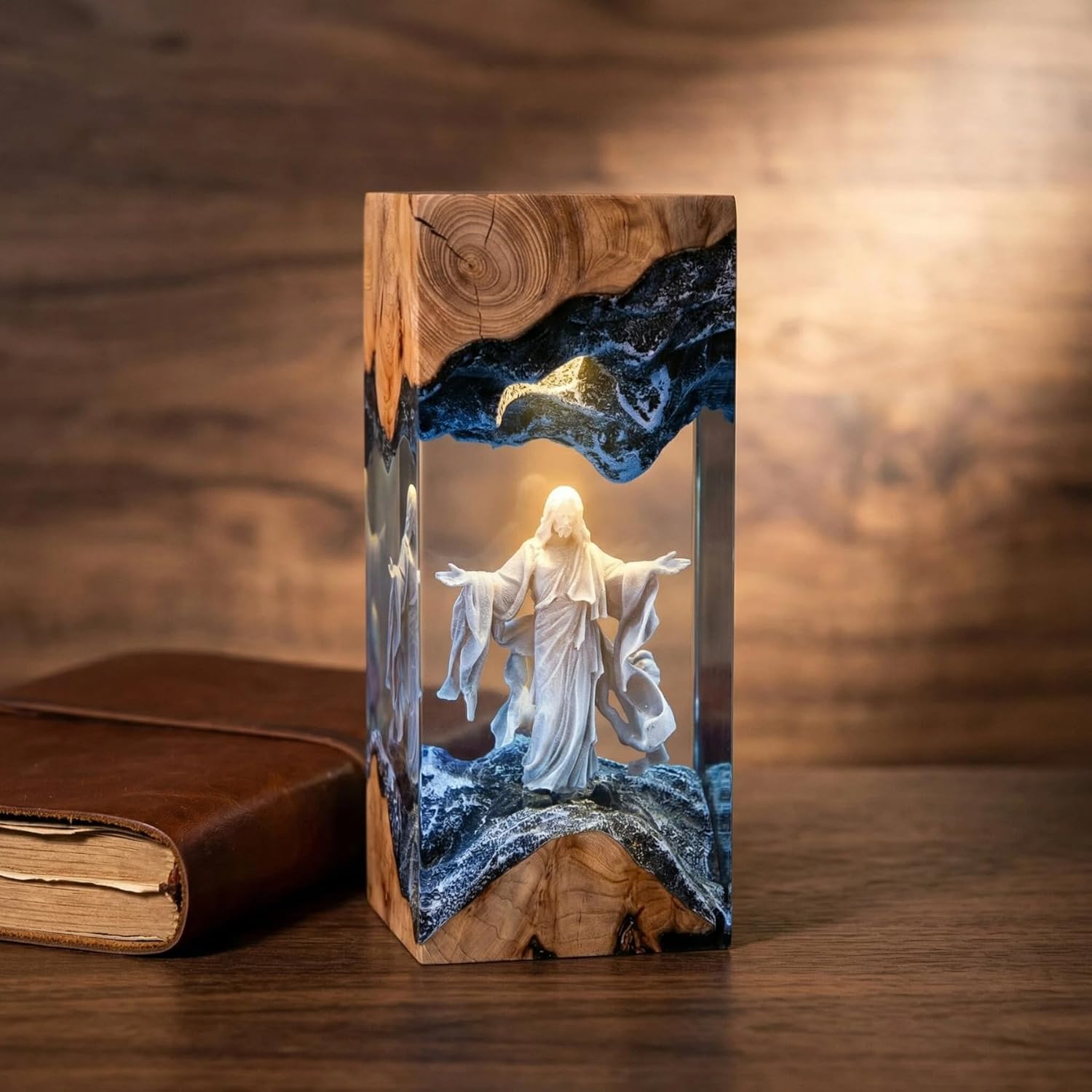 Jesus Epoxy Resin Lamp USB Powered – Catholic & Christian Gifts, Color Changing LED Night Light, Religious Decor Table Light,Sacred Religious Gifts for Bedroom Desk