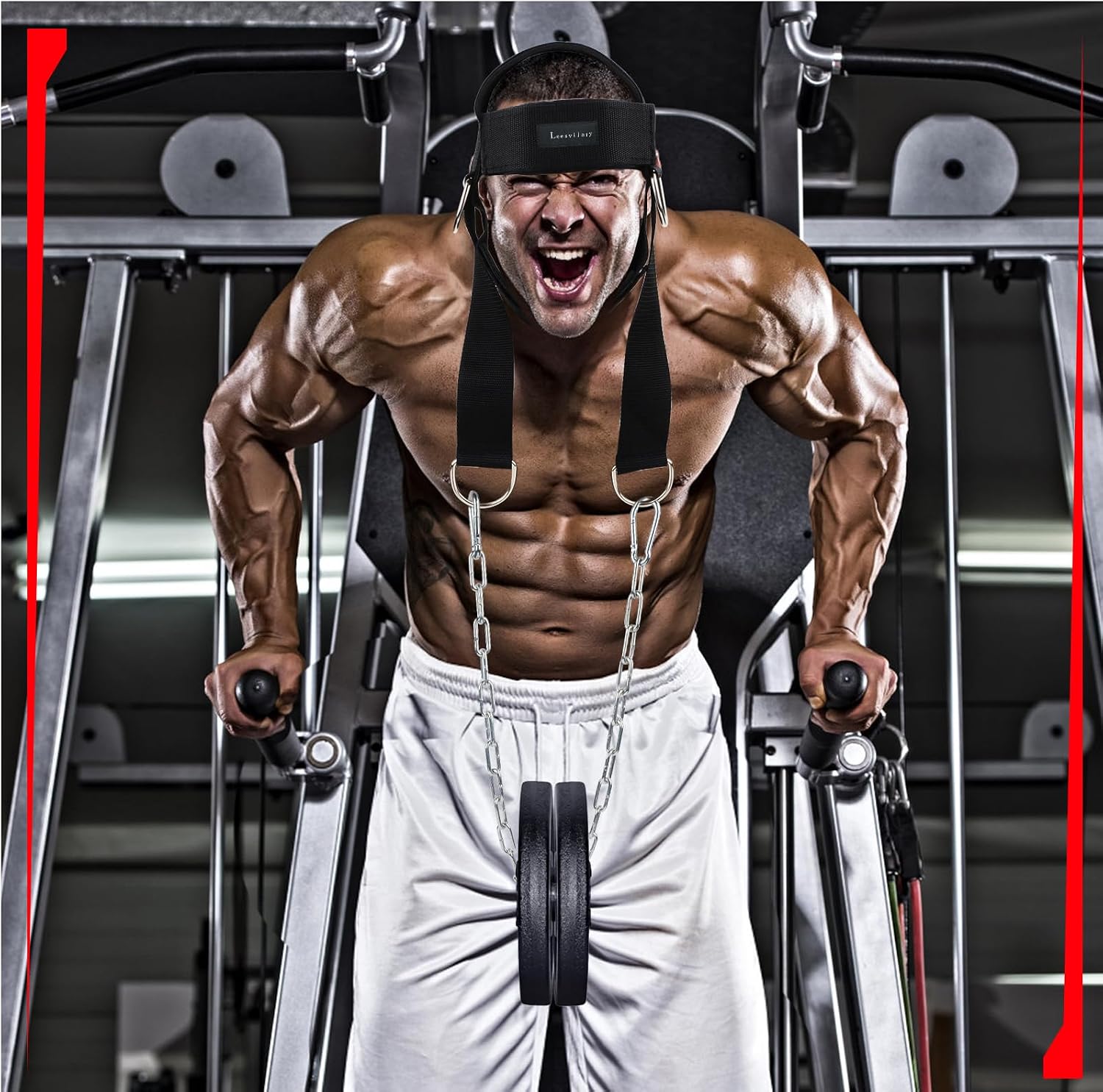 Neck Harness for Weight Lifting Training Head Neck Workout Equipment Neck Exerciser Trainer with Steel Chain and Adjustable Neoprene Strap Neck Strengthener for Home Gym
