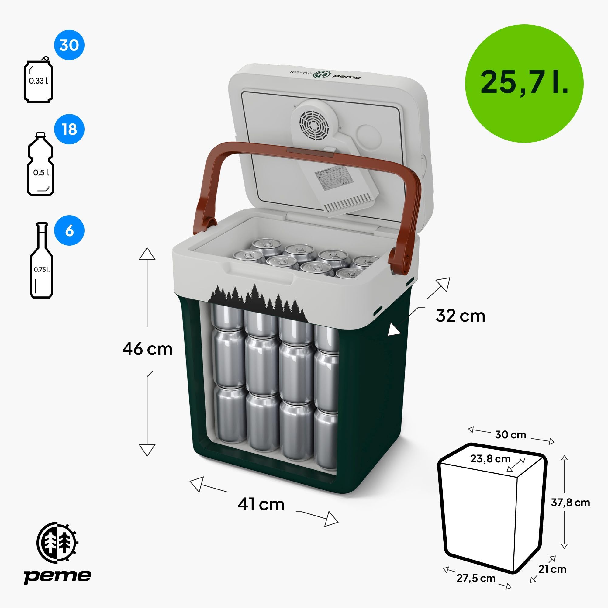 peme Nevera Portátil Eléctrica para Coche Camping Frigorífico Viaje Auto 12V Termoeléctrica con Enchufe Silenciosa Portatil Congelador Frigorifico Fridge Camper Frigoba 220 240 V 25,7L – Essential